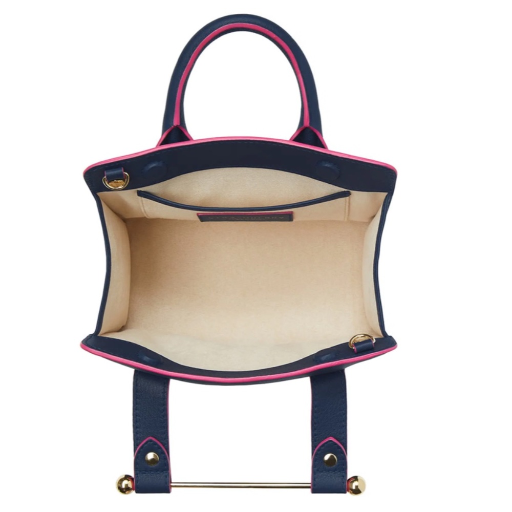 Strathberry Navy Leather Mini Top-Handle Crossbody with Pink Trim - Picture 4 of 16